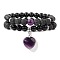 Natural Amethyst Heart Charm Bracelets, Natural Lava Rock Beads Stretch Bracelet Set Jewelry for Women