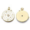Brass Micro Pave Cubic Zirconia Pendants, with Enamel and Jump Ring, Nickel Free, Flat Round with Vortex, Real 16K Gold Plated, White, 22x21x2mm, Jump Ring: 5x1mm, 3mm inner diameter