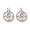 Brass Micro Pave Cubic Zirconia Pendants, Cadmium Free & Nickel Free & Lead Free, with Shell, Flat Round with Snake, Real Platinum Plated, 17.5x16x3mm, Hole: 3mm