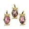 Natural Rhodonite Pendant, with Brass Findings,  Lead Free & Cadmium Free, Long-Lasting Plated, Owl, 28.5x15.5x7mm, Hole: 5x8mm
