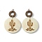 Flat Round & Ring Poplar Wood Engrave Big Pendants, with Iron Jump Ring, Cactus, 58.5x39.5x5mm, Hole: 5mm