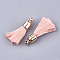 Polyester Tassel Pendant Decorations, with CCB Plastic Findings, Light Gold, Pink, 25~30x6mm, Hole: 1.5mm