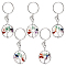 Wire Wrapped Natural & Synthetic Mixed Stone Pendants, with Iron Split Key Rings, Flat Round with Tree of Life, Platinum, 7.5cm, 5pcs/set