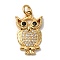 Rack Plating Brass Micro Pave Cubic Zirconia Pendants, with Jump Ring, Long-Lasting Plated, Lead Free & Cadmium Free, Owl, Real 18K Gold Plated, 20.3x12.3x3mm, Hole: 3mm