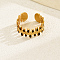 201 Stainless Steel Vintage Fashion Enamel Open Cuff Rings Lady Date Vacation Gift, Black, Inner Diameter: 16~18mm