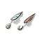 Teardrop Brass Fold Over Clasps, Cadmium Free & Nickel Free & Lead Free, with Natural Paua Shell, Real Platinum Plated, 31.5x9x9mm