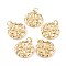 Brass Pendants, with Jump Rings, Long-Lasting Plated, Flat Round with Flower, Real 18K Gold Plated, 20x18.5x2.3mm, Hole: 3.5mm