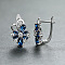Brass Micro Pave Cubic Zirconia Flower Hoop Earrings, Platinum, Medium Blue, 16x11mm