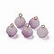 Two Tone Spray Painted Glass Pendants, Imitation Jade, with Light Gold Plated Brass Loops, Bud, Purple, 15x12x12mm, Hole: 2mm