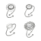 4Pcs 4 Styles 304 Stainless Steel Open Cuff Ring Findings, Bezel Cup Ring Settings, Sun & Flower & Flat Round with Round Tray, Stainless Steel Color, Inner Diameter: 17.9~18.1mm, Tray: 4~6mm, 1Pc/style