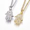 304 Stainless Steel Pendant Necklaces, with Cubic Zirconia, Hamsa Hand, Clear, Mixed Color, 17.71 inch(45cm)