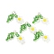 Glass Beaded Pendants, with Brass Loops, Flower of Life Charms, Clear, 18~20x23~24x5~5.5mm, Hole: 2.5mm