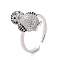 Cubic Zirconia Penguin Open Cuff Ring, Brass Jewelry for Women, Cadmium Free & Lead Free, Platinum, Inner Diameter: 17.6mm