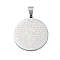304 Stainless Steel Flat Round with Word Lord's Prayer Cross Pendants, Stainless Steel Color, 33x30x1.9mm, Hole: 5x9mm