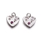 Brass Charms, with Cubic Zirconia and Jump Rings, Heart, Colorful, Platinum, 12.5x12.5x3mm, Hole: 3mm
