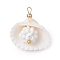 Clam Shell & Glass Seed Beaded Pendants, with Brass Beads, Shell Shaped Charms, Real 18K Gold Plated, White, 28x27x15mm, Hole: 2.5x2mm