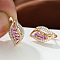 Leaf Brass Micro Pave Cubic Zirconia Hoop Earrings, with Rhinestone, Golden, Light Rose, 17x10mm