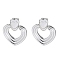 Rack Plating Brass Dangle Stud Earrings, Hollow Heart, Platinum, 28x25mm