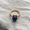 Square 304 Stainless Steel with Glass Finger Rings, Golden, Black, 10mm, US Size 7(17.3mm)