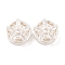 Brass Micro Pave Clear Cubic Zirconia Beads, Cadmium Free & Nickel Free & Lead Free, Flat Round with Flower, Silver, 13x6mm, Hole: 1.6mm