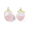 Plastic Enamel Pendants, with Golden Tone Brass Loops, Flower, Pink, 17x11.5mm, Hole: 1.6mm