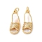 Brass Micro Pave Cubic Zirconia Pendants, Cadmium Free & Lead Free, with Shell, Real 18K Gold Plated, Slipper, Clear, 21x8x6.5mm, Hole: 3mm