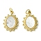 Ion Plating(IP) 304 Stainless Steel Pave Shell Oval Charms with Jump Rings, Real 14K Gold Plated, 11x12.5x2mm, Hole: 1.6mm