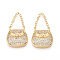 Brass Micro Pave Cubic Zirconia Pendants, Cadmium Free & Lead Free, Bag Charms, Real 18K Gold Plated, 28x16x3.2mm, Hole: 1.2mm, bag: 15.5x16x3.2mm