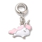 Rack Plating Alloy Enamel European Dangle Charms, Large Hole Unicorn Pendants, Cadmium Free & Nickel Free & Lead Free, Platinum, Pink, 26mm, Hole: 5mm