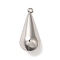 Non-Tarnish 304 Stainless Steel Pendants, Teardrop Charms, Stainless Steel Color, 23x10x9mm, Hole: 1.6mm