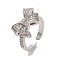 Brass Micro Pave Cubic Zirconia Open Cuff Ring, Cadmium Free & Lead Free, Bowknot, Platinum, Inner Diameter: 17mm