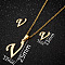 201 Stainless Steel Pendant Necklaces & Stud Earrings Sets, Golden, Letter V, 400mm