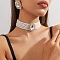 Oval Brass & Glass & Plastic Pearl Beaded Chain Collar & Stud Earrings Sets, Clear, 280mm