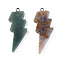 Natural Moss Agate Pendants, Lightning Bolt Charm, with Stainless Steel Color Tone 304 Stainless Steel Loops, 40~44.5x17~20x4.5~6mm, Hole: 2mm