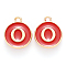 Golden Plated Alloy Enamel Charms, Cadmium Free & Lead Free, Enamelled Sequins, Flat Round with Letter, Red, Letter.O, 14x12x2mm, Hole: 1.5mm