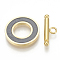 201 Stainless Steel Toggle Clasps, with Enamel, Ring, Golden, Gray, Ring: 19.5x2mm, Inner Diameter: 10mm, Bar: 21x7x3mm, Hole: 2mm