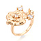 Flower Brass Micro Pave Clear Cubic Zirconia Cuff Ring Settings, for Half Drilled Beads, Cadmium Free & Nickel Free & Lead Free, Real 18K Gold Plated, Pin: 1mm, 16.5mm, US Size 7 3/4(17.9mm)