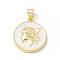 Rack Plating Brass Enamel Pendants, with Glitter Powder, Long-Lasting Plated, Real 18K Gold Plated, Flat Round with Human Charm, White, 19x16.5x3.5mm, Hole: 4x3mm
