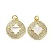 Brass Micro Pave Clear Cubic Zirconia Pendants, Cadmium Free & Lead Free, with Shell, Jump Rings, Real 18K Gold Plated, Star, 20.5x18x4mm, Hole: 3.5mm