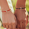 2Pcs 2 Colors Adjustable Metal Evil Eye Ring Link Polyester Cord Couple Braided Bracelets, Red and Black, Golden, 11 inch(28cm)