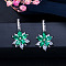 Brass Cubic Zirconia Hoop Earrings, Flower, Platinum, Medium Spring Green, 24x12mm