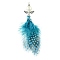 Feather Pendants, with Alloy Beads and Imitated Pearl Acrylic Beads, Dark Turquoise, 112.5x46x15mm, Hole: 3mm