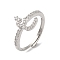 Rack Plating Brass Cubic Zirconia Arabic Letters Adjustable Rings for Women, Cadmium Free & Lead Free, Long-Lasting Plated, Platinum, 11.6x8mm, Inner Diameter: 18.2mm