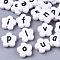 Opaque Spray Painted Acrylic Beads, Horizontal Hole, Flower with Letter, Black, 11x11x4mm, Hole: 1.6mm, about 148pcs/50g