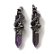 Natural Amethyst Pointed Big Pendants, Faceted Bullet Charms with Rack Plating Antique Silver Plated Alloy Gragon, Cadmium Free & Lead Free, 63~64x19~20x15.5mm, Hole: 7.5x6.5mm