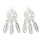 Rack Plating Alloy Rhinestones Pendants, Lead Free & Cadmium Free, Woven Net, Silver, Clear, 34x15.5x4.5mm, Hole: 2mm