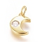 Brass Micro Pave Cubic Zirconia Pendants, with Jump Ring, Long-Lasting Plated, Moon, Clear, Real 18K Gold Plated, 9.5x7x2mm, Hole: 2.5mm