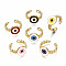 Brass Enamel Cuff Rings, Open Rings, Nickel Free, Curb Chain, Evil Eye, Real 16K Gold Plated, Mixed Color, US Size 7 3/4(17.9mm)