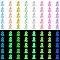80Pcs 8 Colors Luminous Resin Pendants, Cartoon Japanese Sunny Doll Charms with Stainless Steel Color Plated 304 Stainless Steel Loops, Mixed Color, 20~21x13.5~14x9mm, Hole: 2mm, 10pcs/color