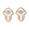 Handmade Seed Beads Pendants, with Elastic Thread, Loom Pattern, Hamsa Hand/Hand of Fatima /Hand of Miriam with Eye, White, 27x20x1.5~2mm, Hole: 0.7mm